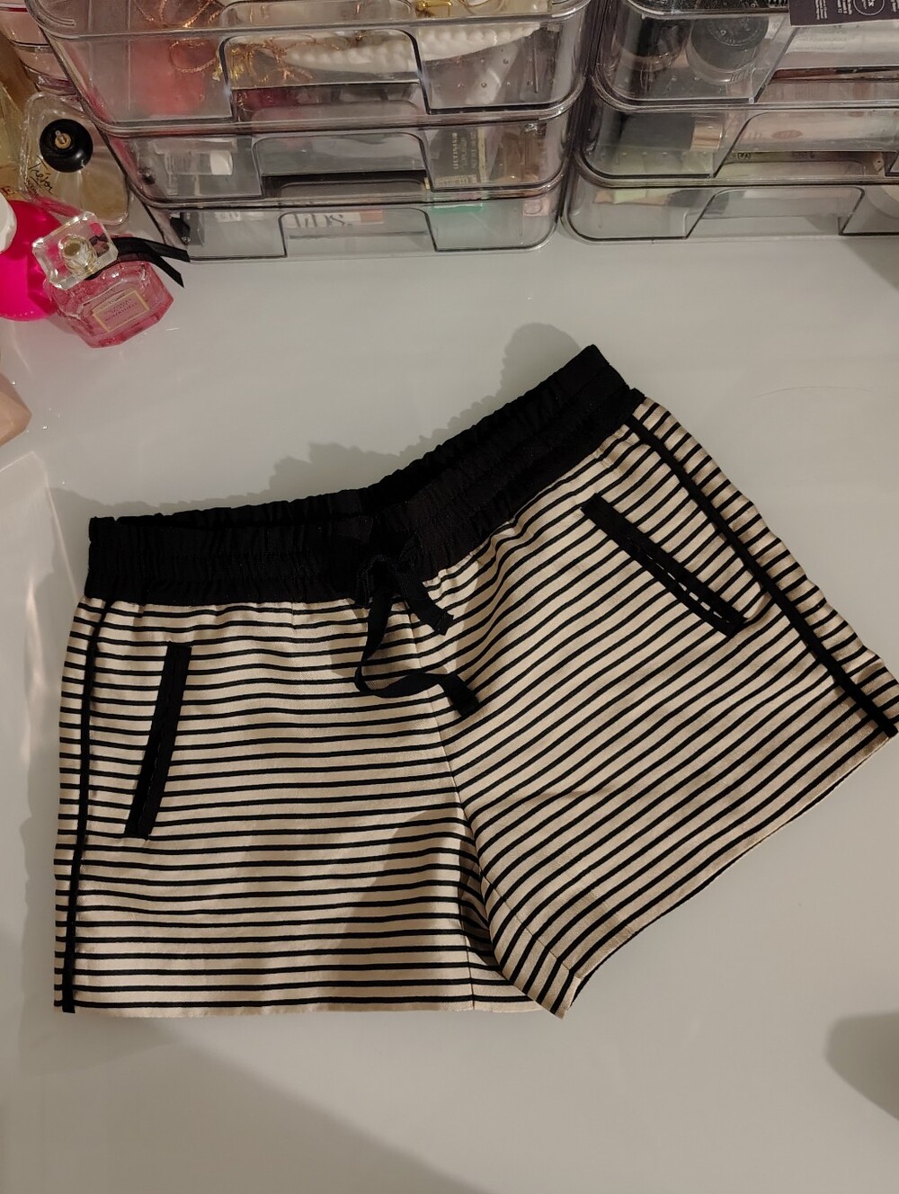 LOFT Striped Black & Cream Women’s Drawstring Shorts